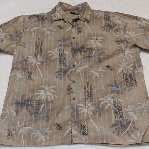 Pierre Cardin Hawaiian Shirt Men's XL Short Sleeve Button Up Brown Palm Trees - Picture 1 of 10